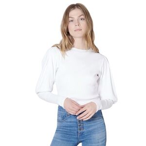 Veronica Beard Lyon White Ribbed Puff Sleeve Top XS NWT